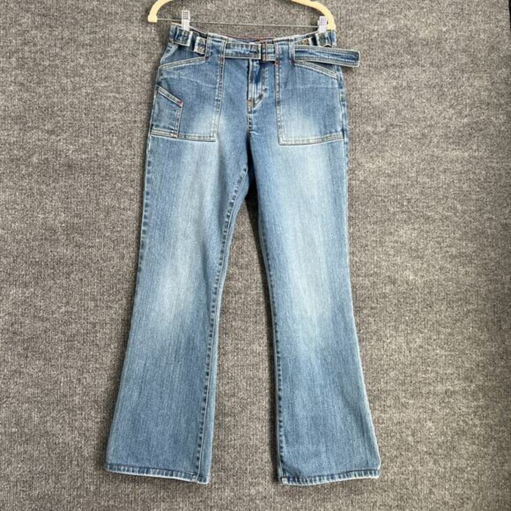 Vintage Gloria Y2K Flare Jeans Womens 6 Belted Patch Pockets